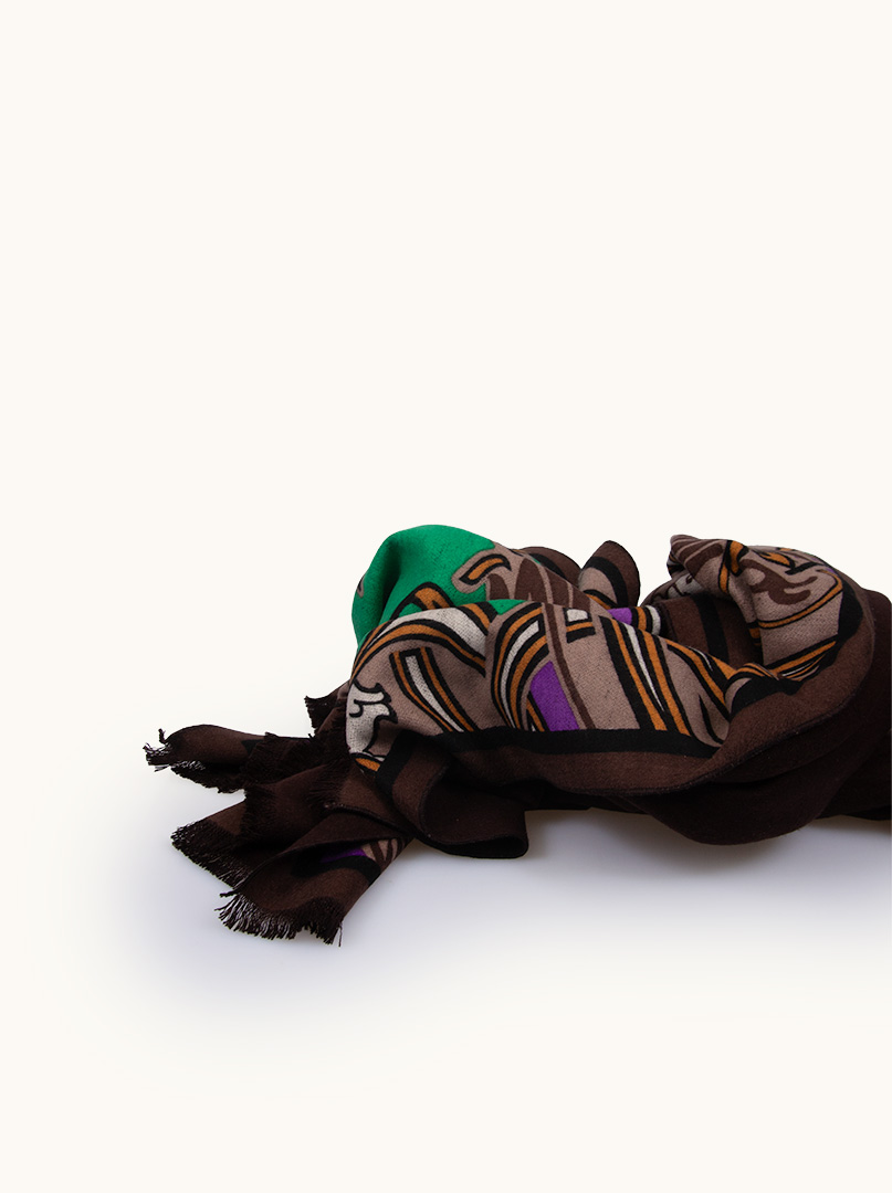 Warm silk scarf, double-sided, brown with a green oriental pattern, 65cm x 200cm image 4