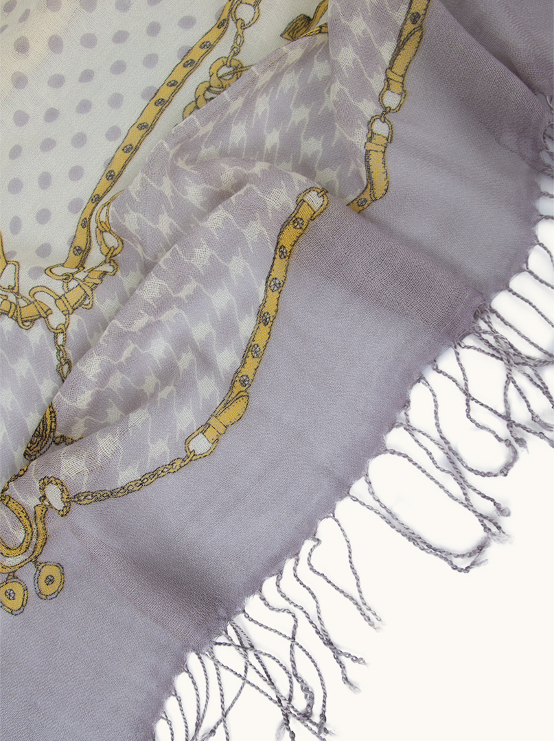 Light wool scarf in shades of heather and beige with fringes 110cm x 110cm image 4