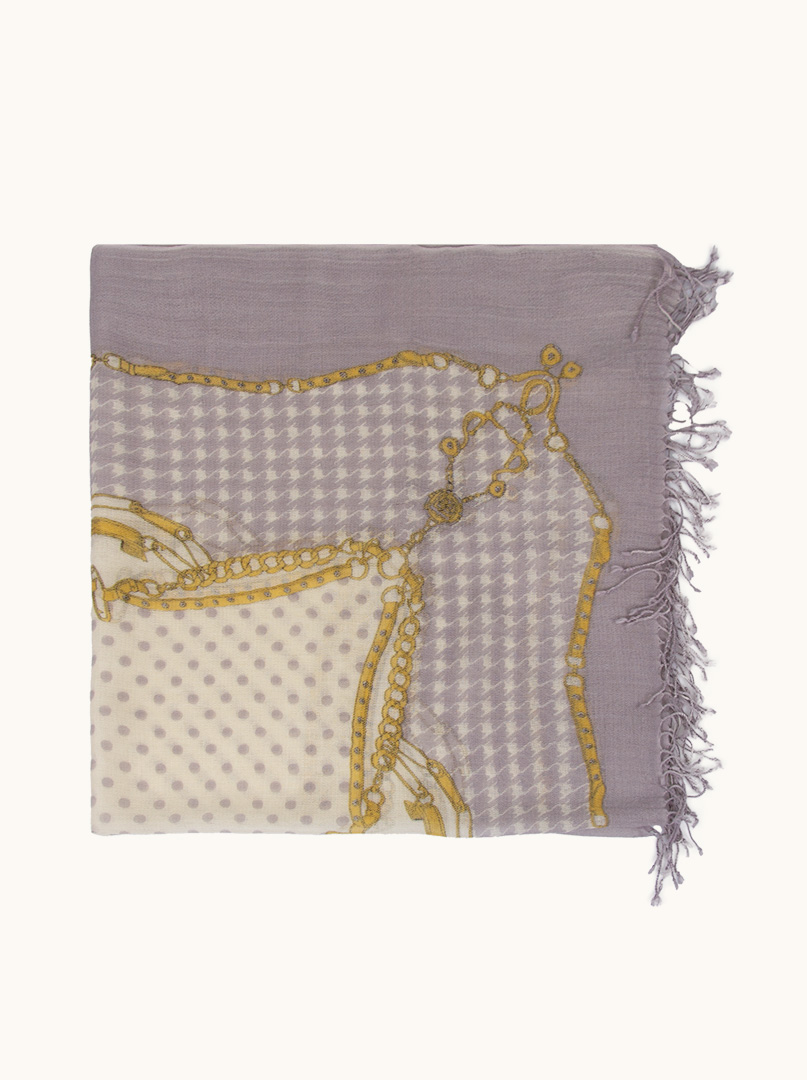 Light wool scarf in shades of heather and beige with fringes 110cm x 110cm image 2