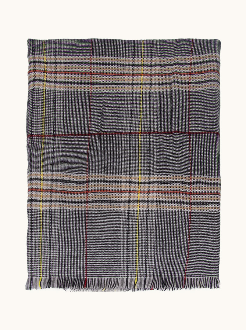 Warm gray scarf with wool, checked, 90cm x 200cm image 2