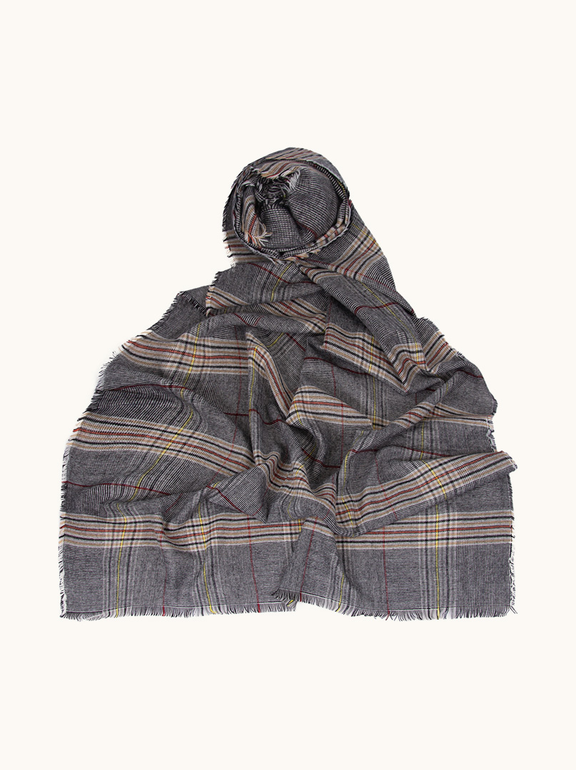 Warm gray scarf with wool, checked, 90cm x 200cm image 1