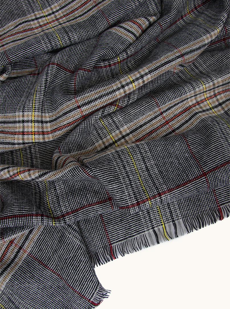 Warm gray scarf with wool, checked, 90cm x 200cm image 4