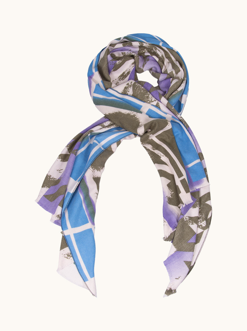 Warm scarf in shades of white, blue and green, 70cm x 190cm image 1