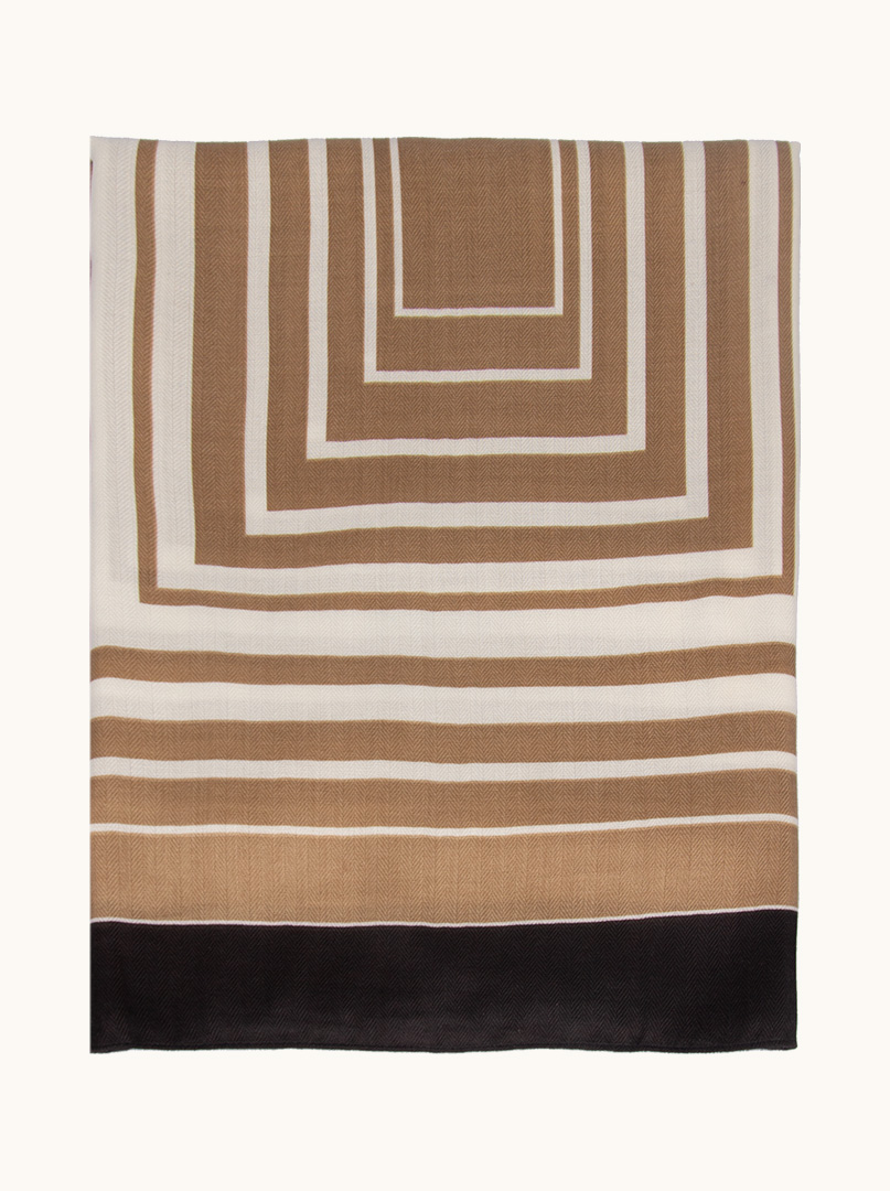 Light beige and white scarf with brown border in a geometric pattern 65cm x 180cm image 4