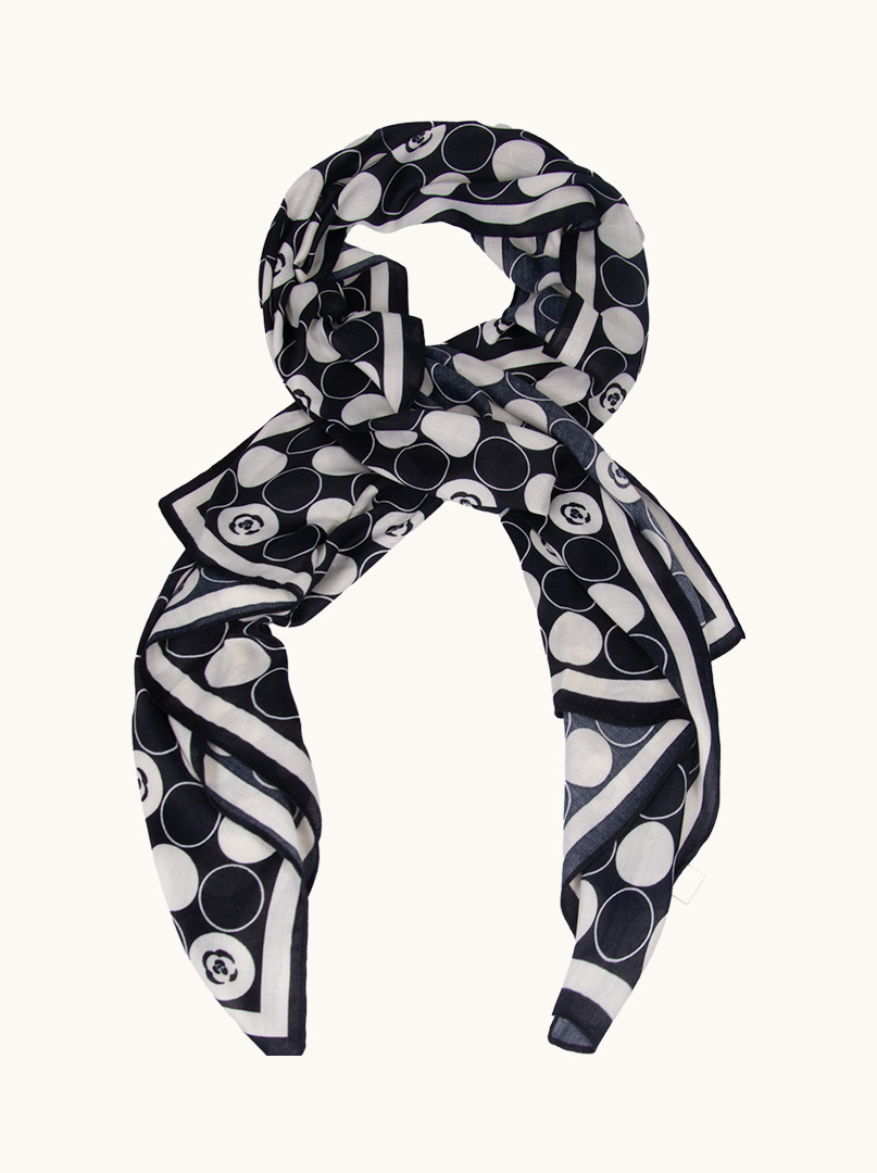 Light black and white scarf with a geometric pattern and roses 65cm x 180cm image 1