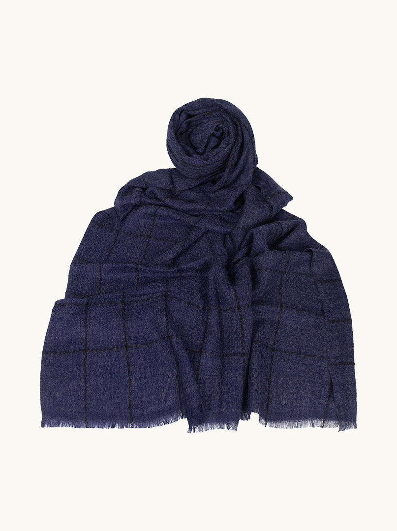 Navy blue check scarf 80cm x 200cm image 1