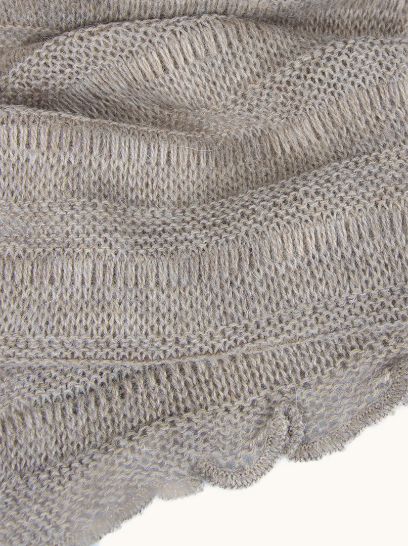 Beige Knitted Scarf with Wavy Finish - 23cm x 174cm image 3