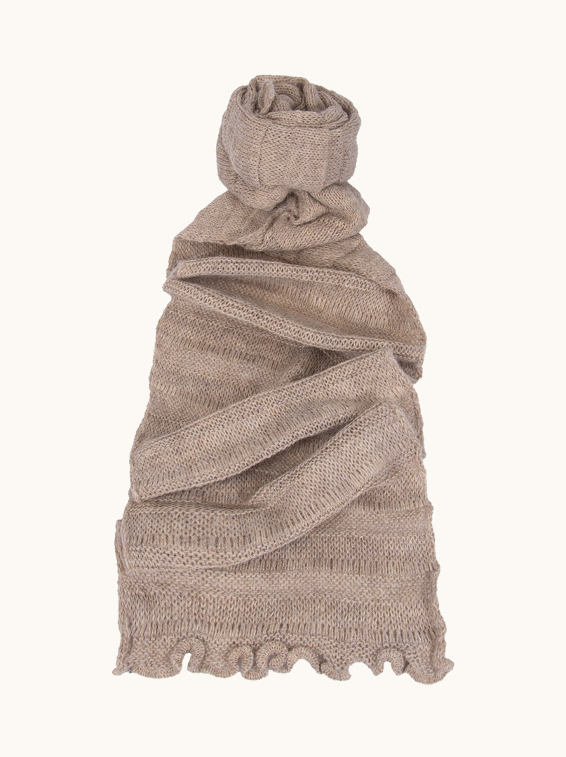 Beige Knitted Scarf with Wavy Finish - 23cm x 174cm image 1