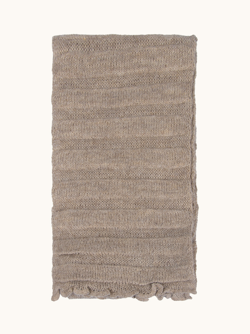 Beige Knitted Scarf with Wavy Finish - 23cm x 174cm image 2