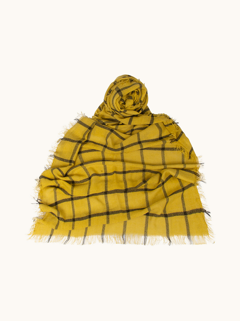 Warm yellow checkered scarf, 70cm x 210cm image 1