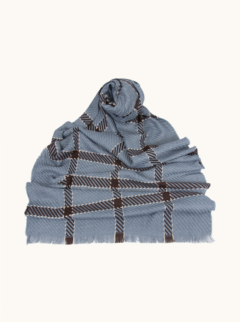 Warm blue checkered viscose scarf  200cm x 70cm image 1