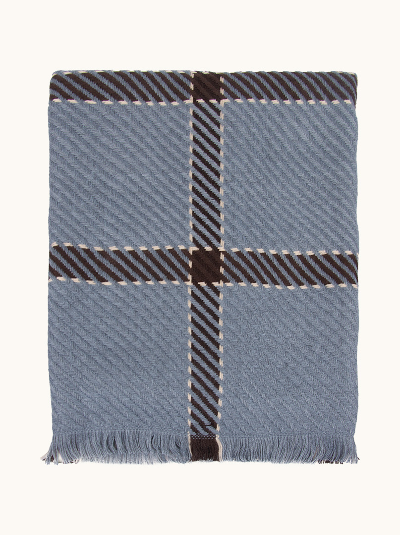 Warm blue checkered viscose scarf  200cm x 70cm image 2