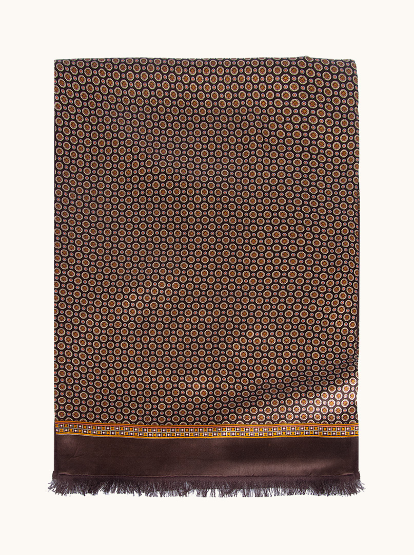 Exclusive men's navy brown patterned silk scarf 30 cm x 180 cm image 4