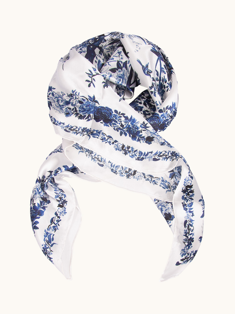 Brown silk scarf with geometric patterns 68cm x 68cm - Allora image 1