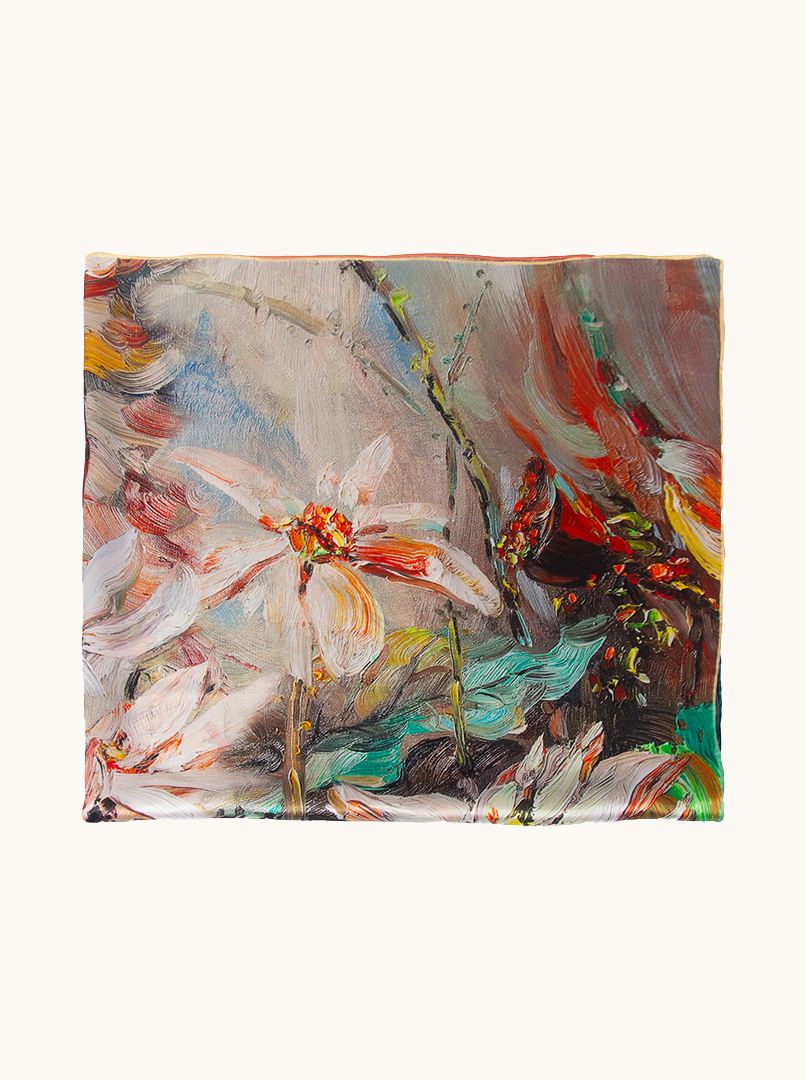 Silk scarf Impressionist flowers 110cm x110cm image 3