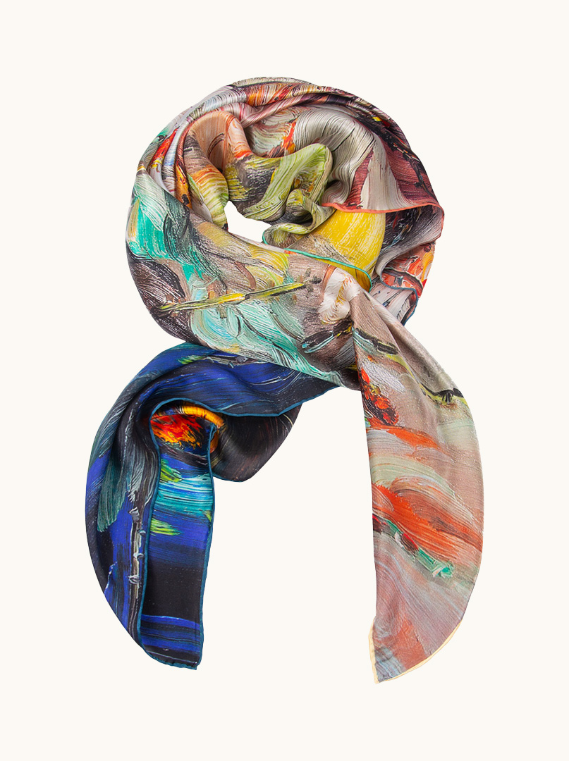 Silk scarf Impressionist flowers 110cm x110cm image 1