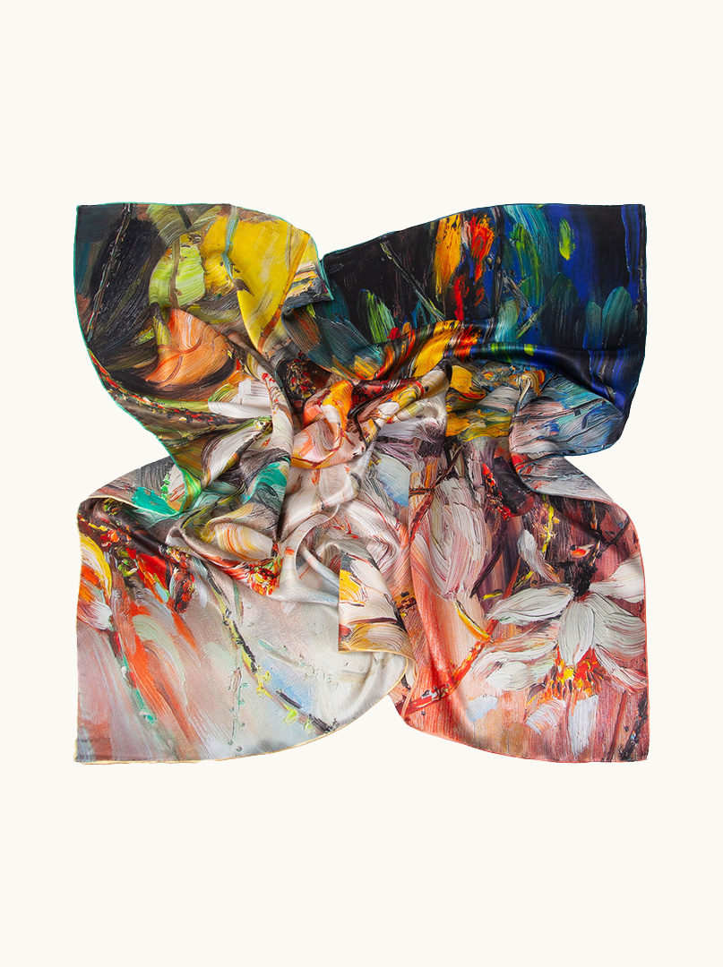 Silk scarf Impressionist flowers 110cm x110cm image 2
