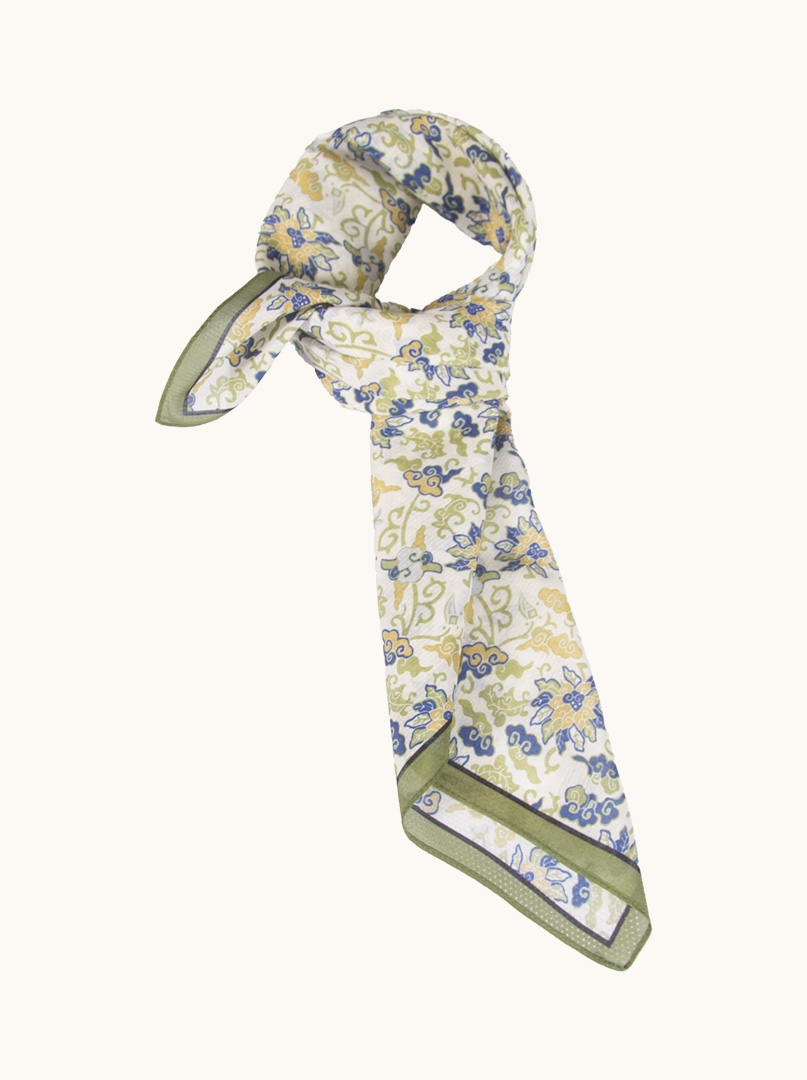 Women's floral pattern scarf in mulberry silk and  cotton 65cm x 65cm image 1