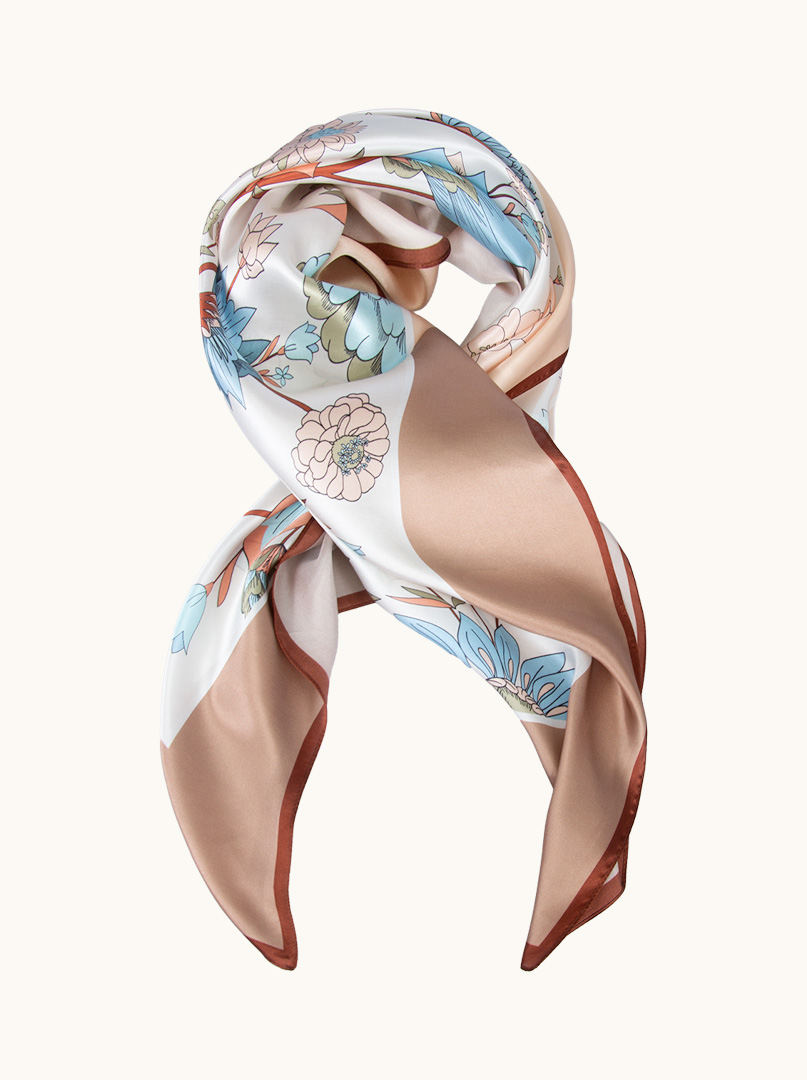 Large silk scarf with pastel floral pattern 88x88 cm image 1