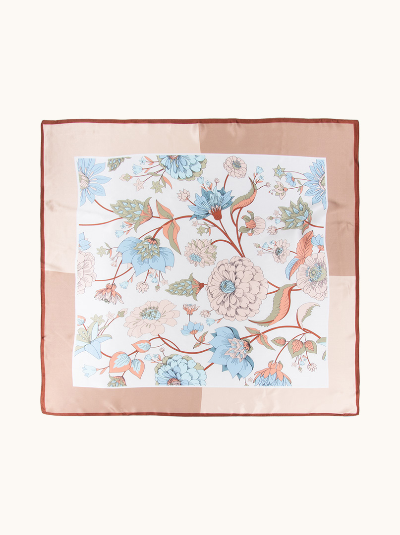Large silk scarf with pastel floral pattern 88x88 cm image 2