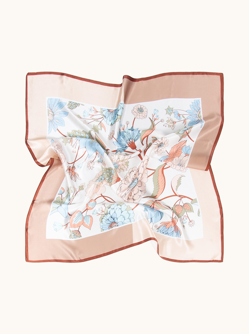 Large silk scarf with pastel floral pattern 88x88 cm image 4