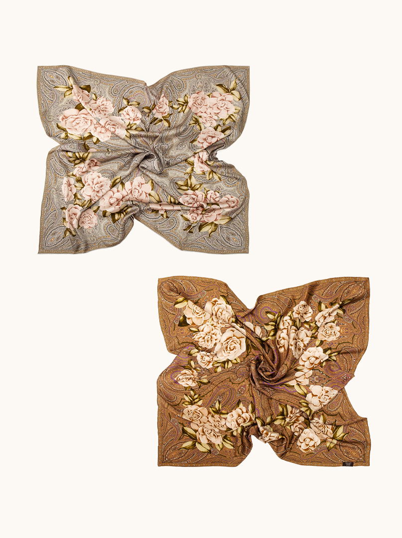 Large silk scarf ROSA DI SERA 110x110 cm PREMIUM image 4