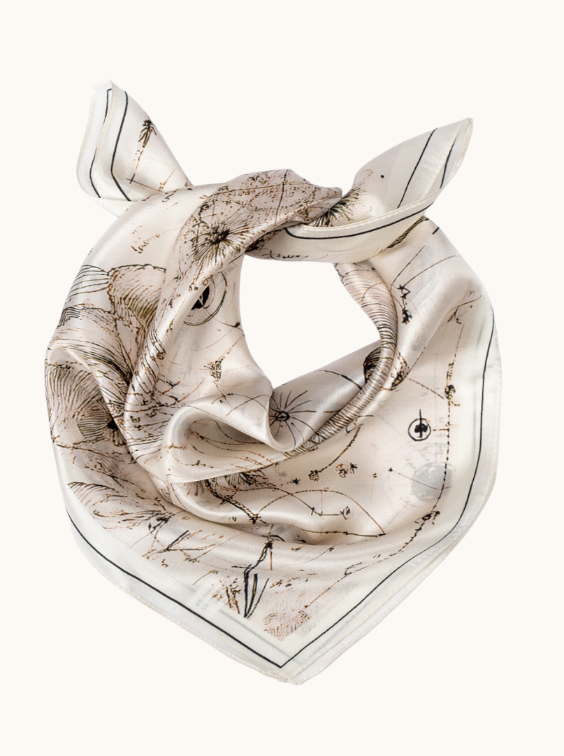 Small beige silk scarf with floral pattern, 53 cm x 53 cm image 1