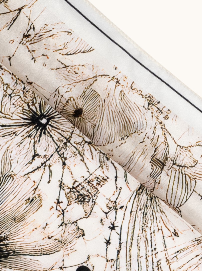 Small beige silk scarf with floral pattern, 53 cm x 53 cm image 4