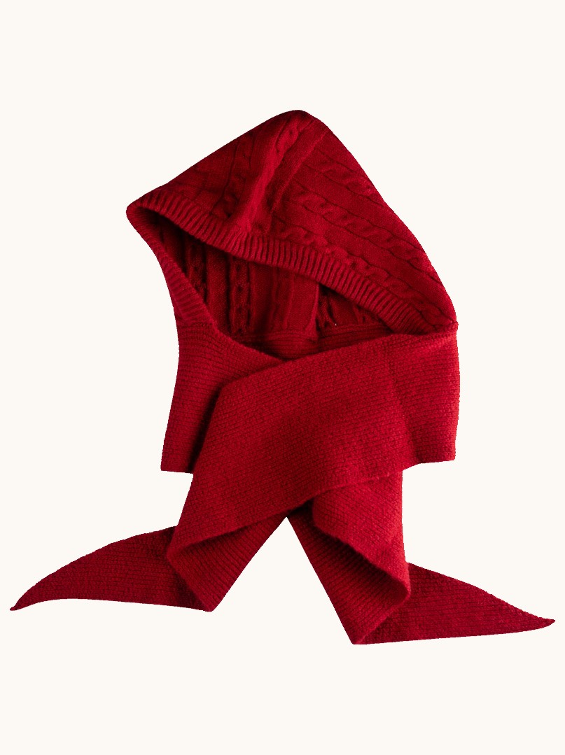 Red hoodie with long wool scarf image 3