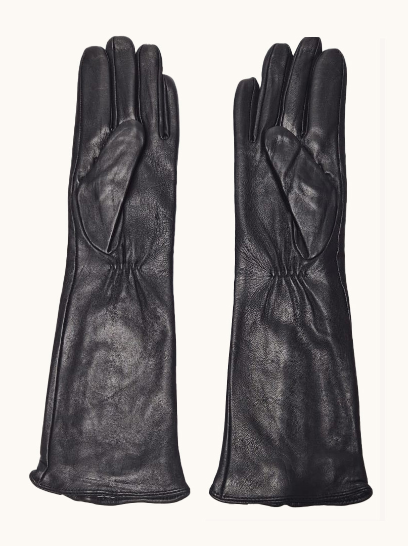 Classic black leather gloves with wool lining image 3