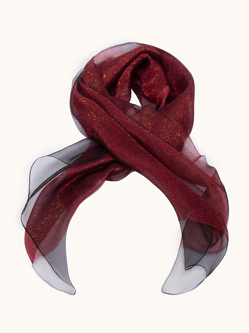 Burgundy evening scarf with shiny thread, 72cm x 190cm image 1
