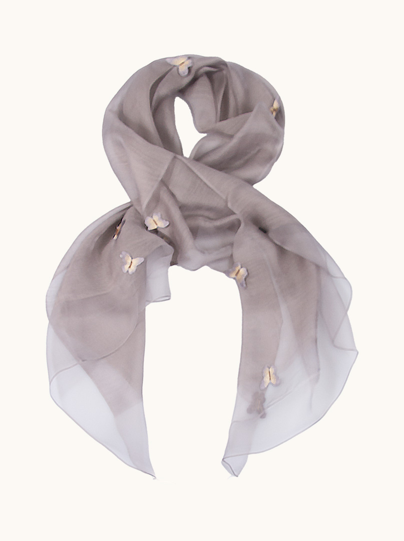 Shawl with butterflies - evening lightness in grey-lavender tones 70cm x 200cm image 1