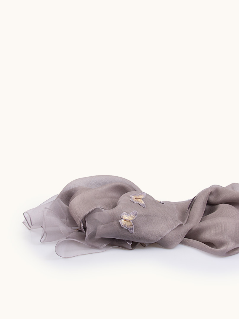 Shawl with butterflies - evening lightness in grey-lavender tones 70cm x 200cm image 3
