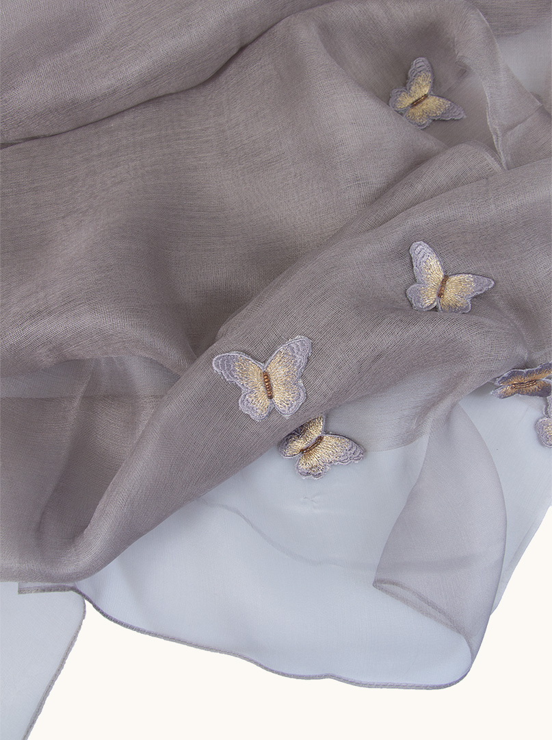 Shawl with butterflies - evening lightness in grey-lavender tones 70cm x 200cm image 4