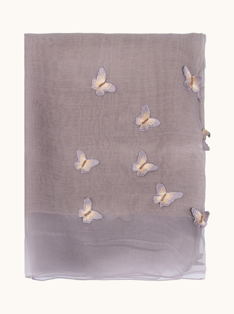 Shawl with butterflies - evening lightness in grey-lavender tones 70cm x 200cm image 2