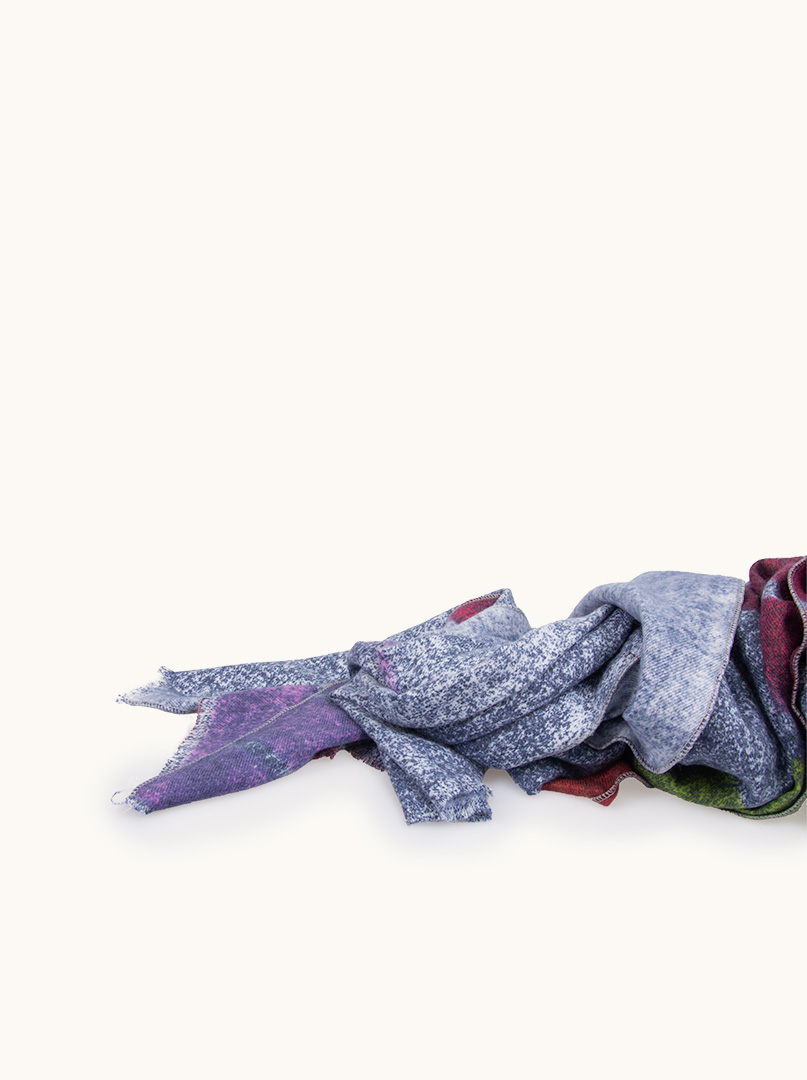 Blue warm scarf with wool in colorful stripes 70 cm x 190 cm. image 3