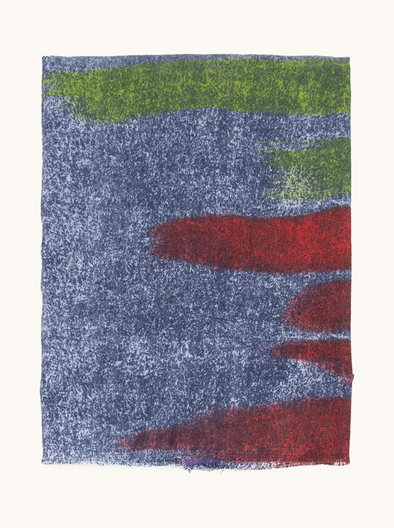 Blue warm scarf with wool in colorful stripes 70 cm x 190 cm. image 2