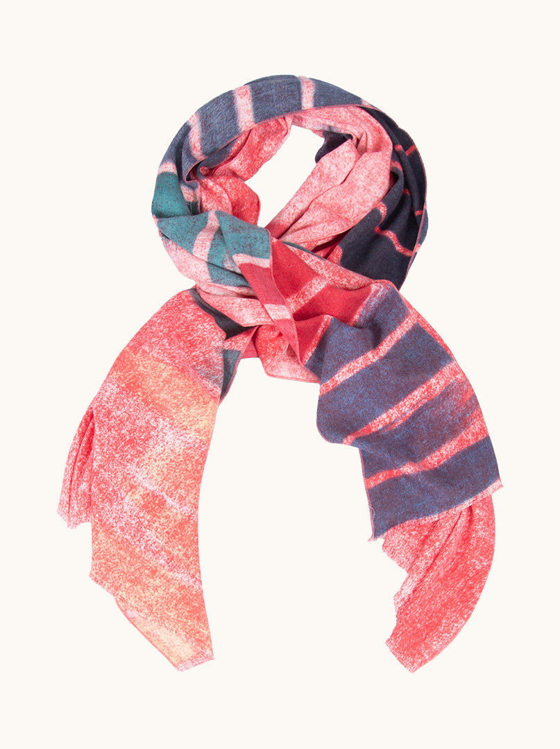 Red warm scarf with wool in colorful stripes 70 cm x 190 cm image 1