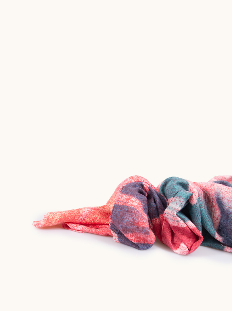 Red warm scarf with wool in colorful stripes 70 cm x 190 cm image 3