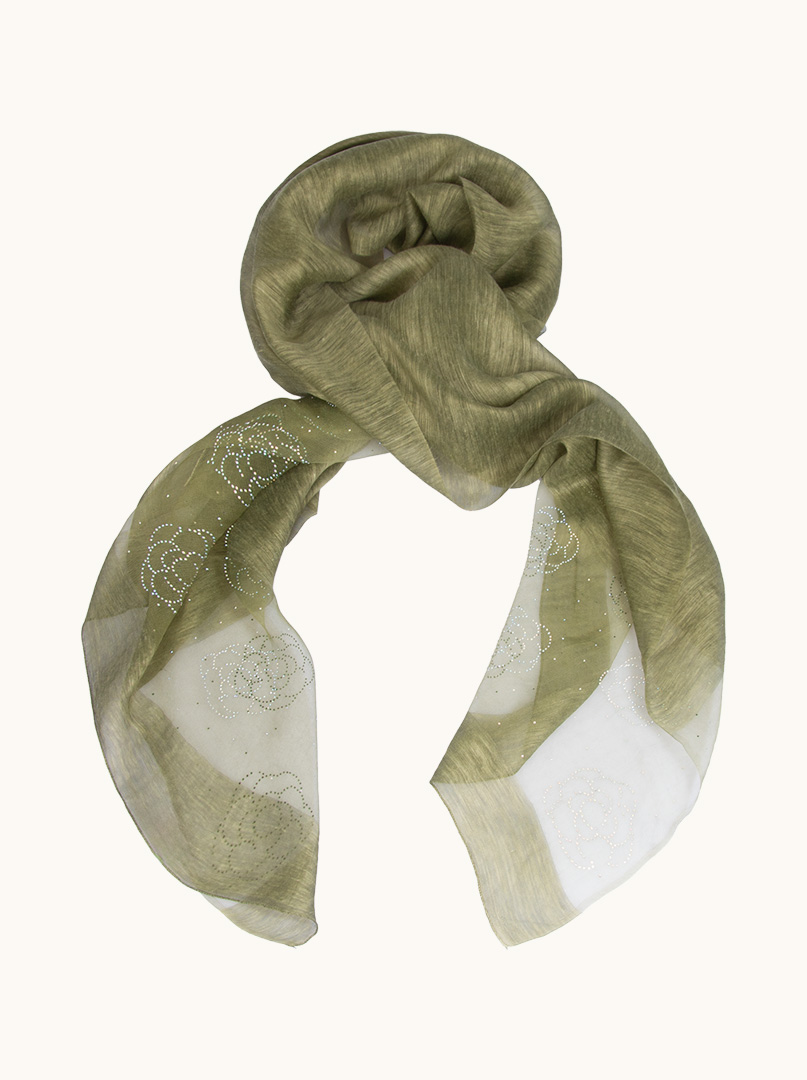 Evening silk scarf with decorative appliqué 90 cm x 180 cm. image 1