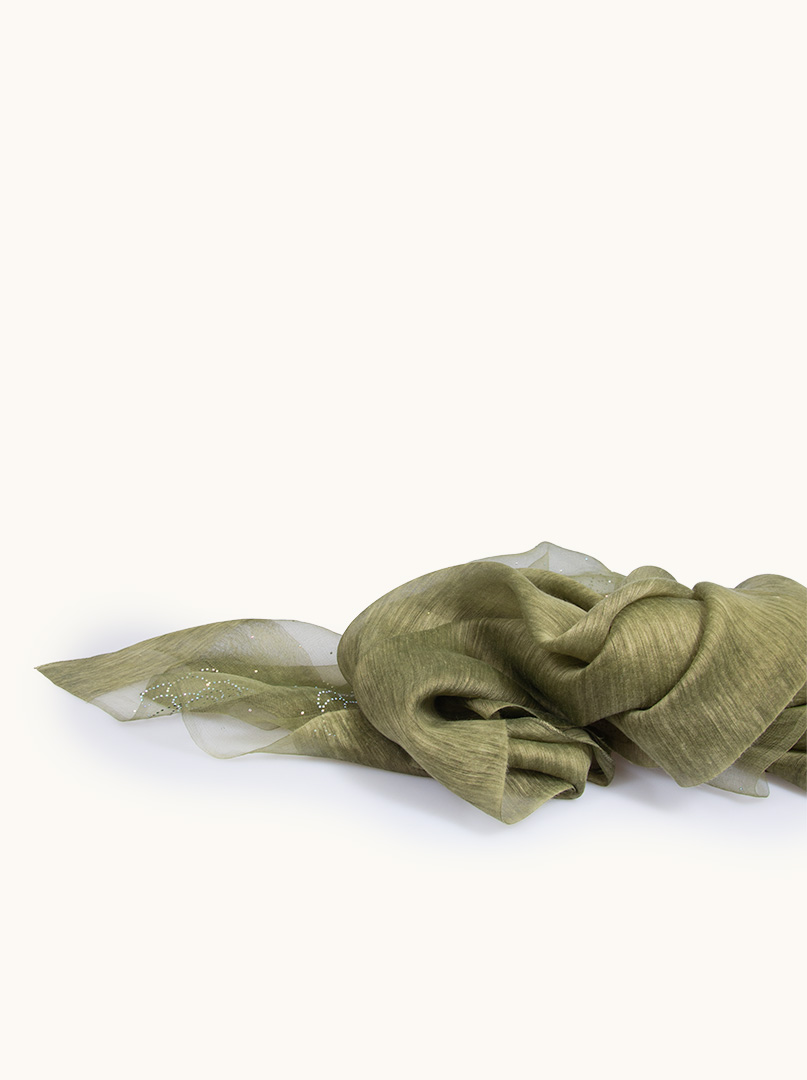 Evening silk scarf with decorative appliqué 90 cm x 180 cm. image 4