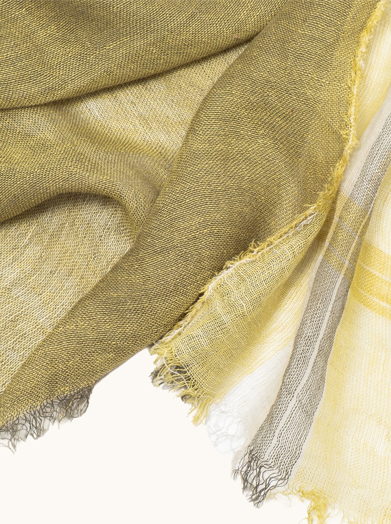  Linen shawl in shades of olive and yellow 75cm x 205cm image 3