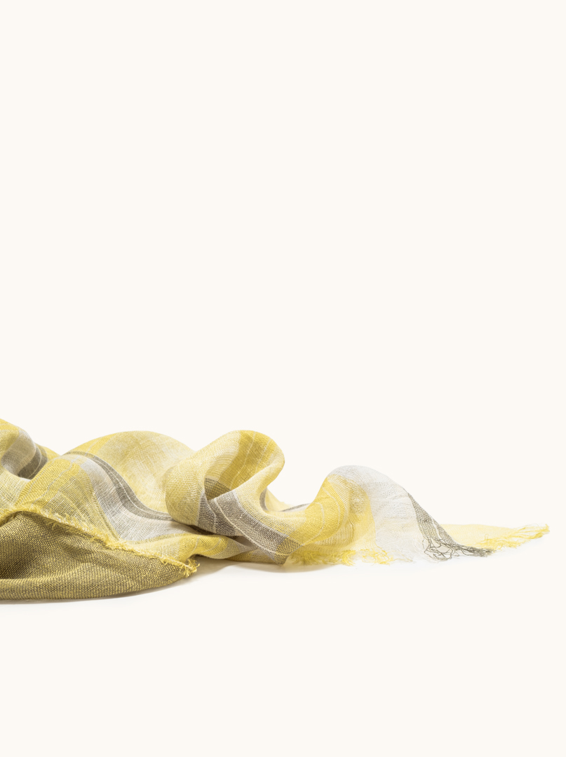  Linen shawl in shades of olive and yellow 75cm x 205cm image 4