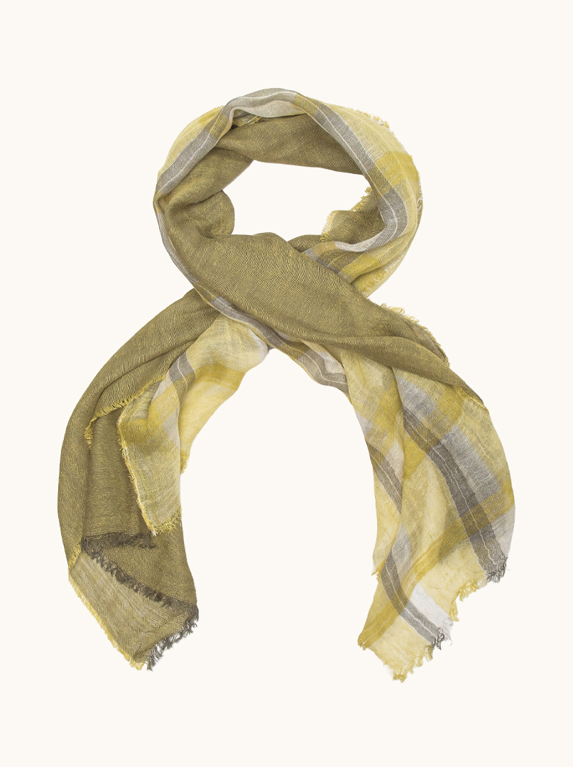  Linen shawl in shades of olive and yellow 75cm x 205cm image 1