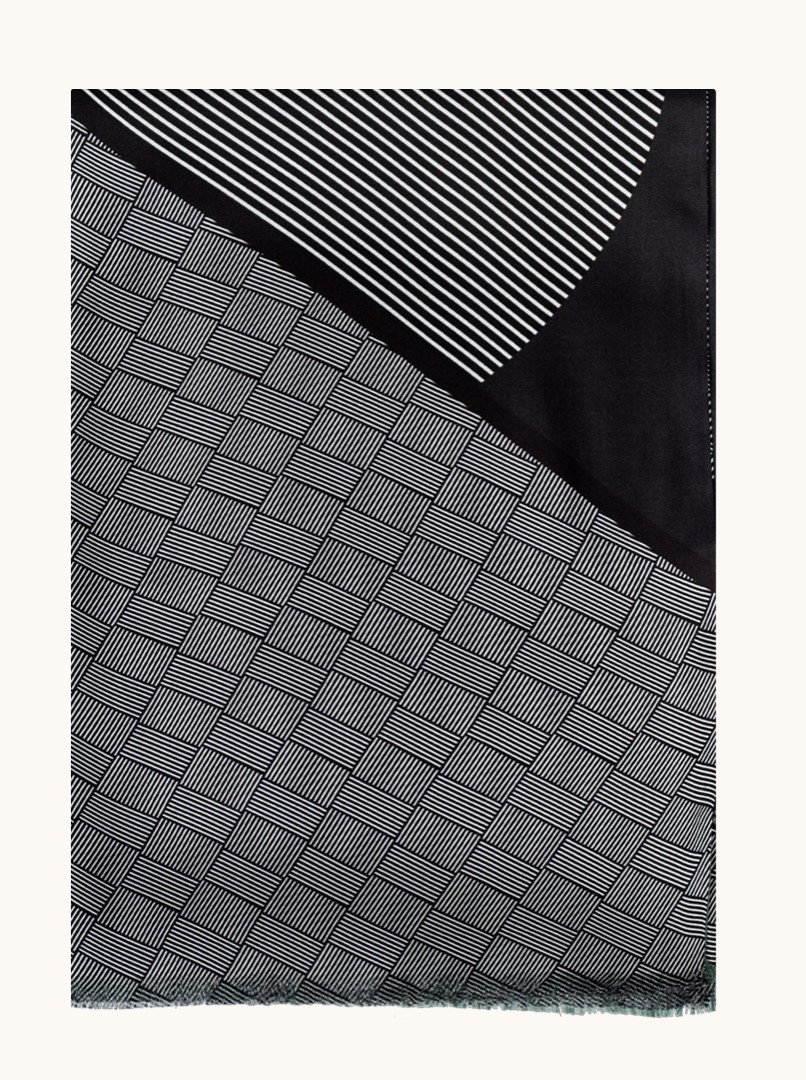 Exclusive green silk scarf with geometric patterns, 25 cm x 160 cm image 2