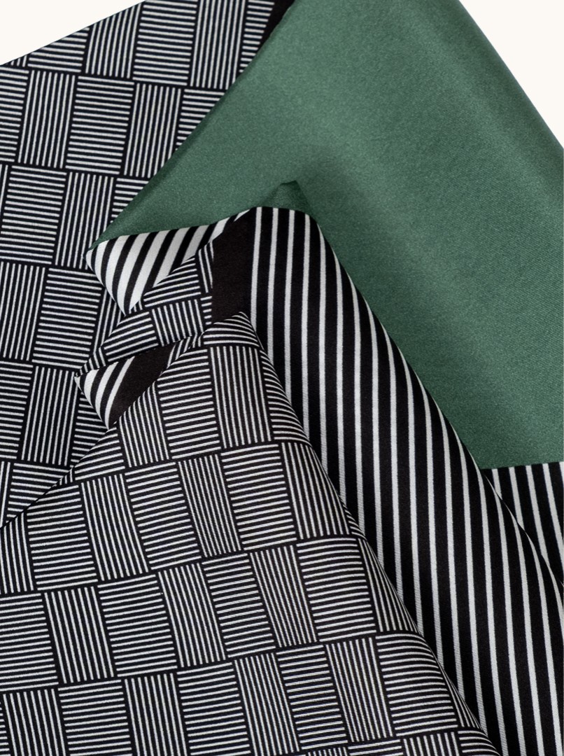 Exclusive green silk scarf with geometric patterns, 25 cm x 160 cm image 4