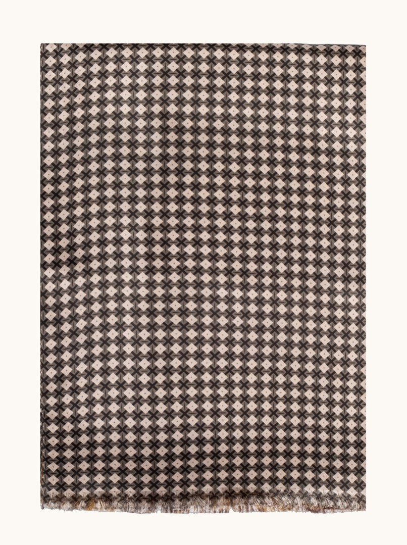 Exclusive brown silk scarf with geometric patterns, 25 cm x 160 cm image 4