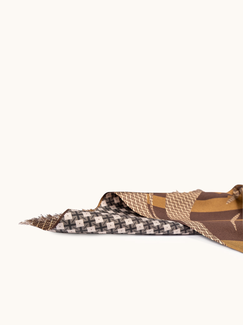 Exclusive brown silk scarf with geometric patterns, 25 cm x 160 cm image 3
