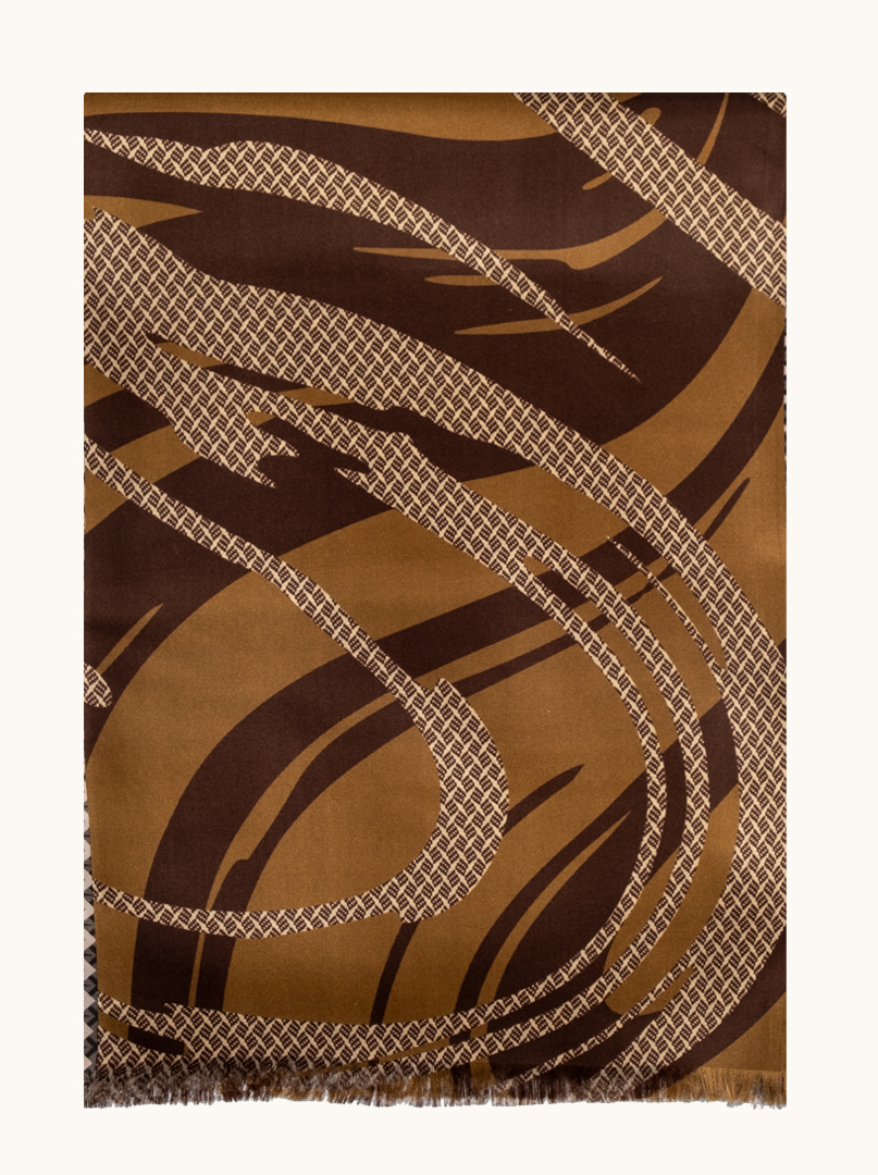 Exclusive brown silk scarf with geometric patterns, 25 cm x 160 cm image 2