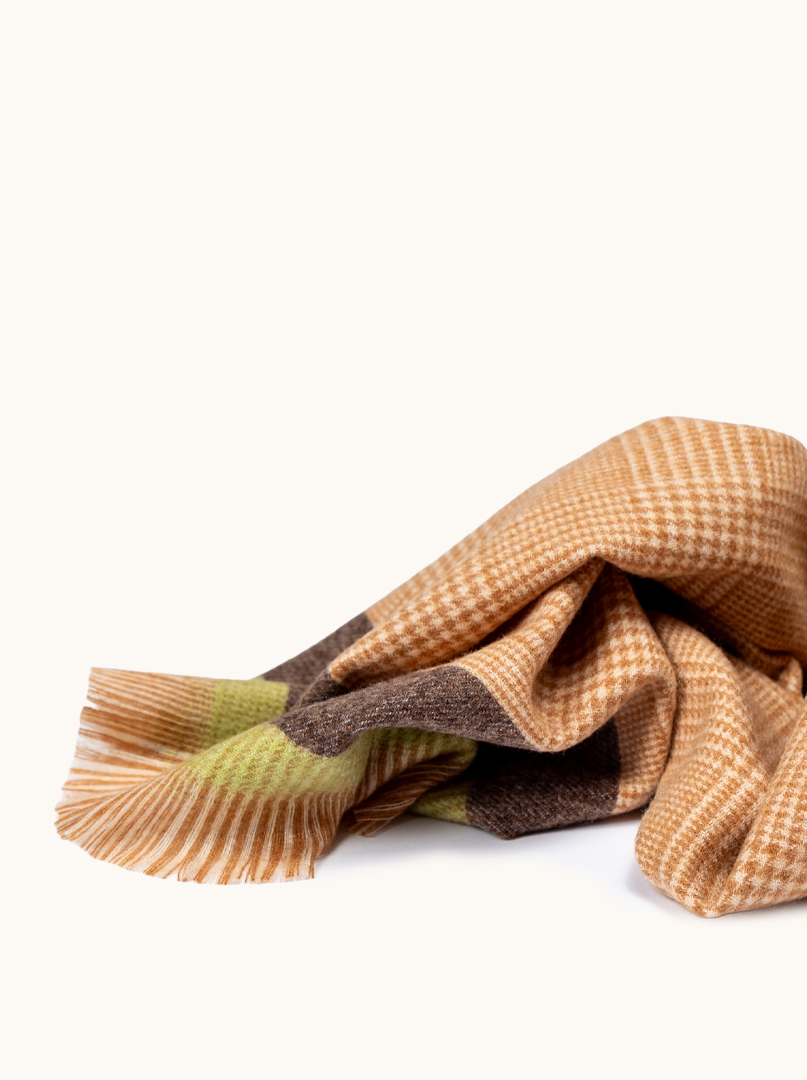 Warm scarf with viscose in brown and lime accents, 75 cm x 200 cm image 3